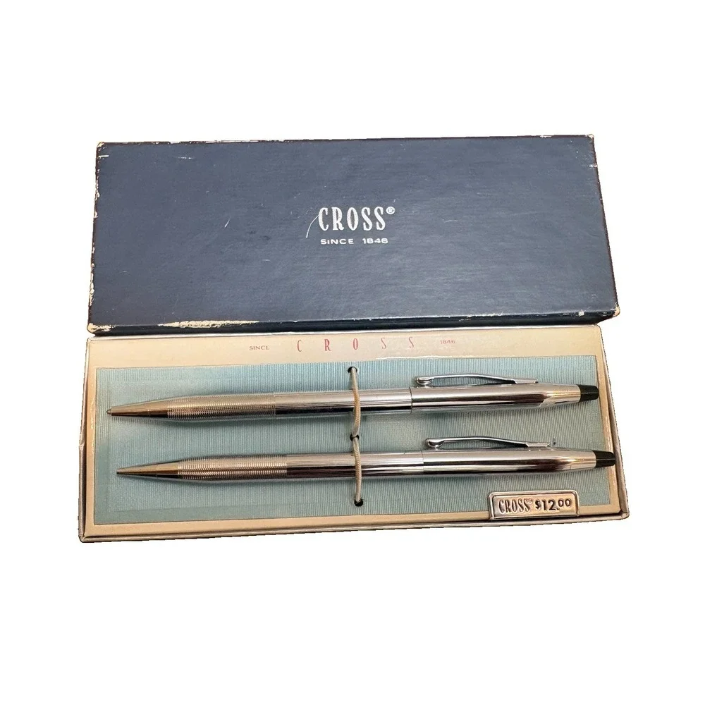 Vintage Cross Classic Century Chrome Pen Pencil Set Boxed Made in USA 1970s